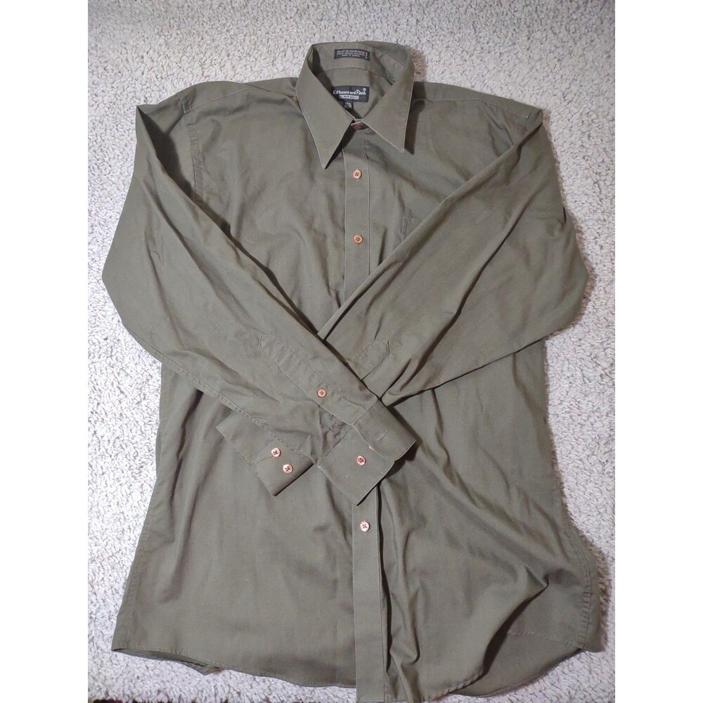 Kilburne & Finch Olive Long Sleeve Button-Up Dress Mens 15 1/2, 32/33 Vtg